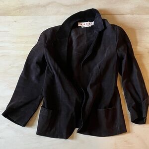 Marni Women's Elegant chocolate brown suede leather jacket 38 pockets